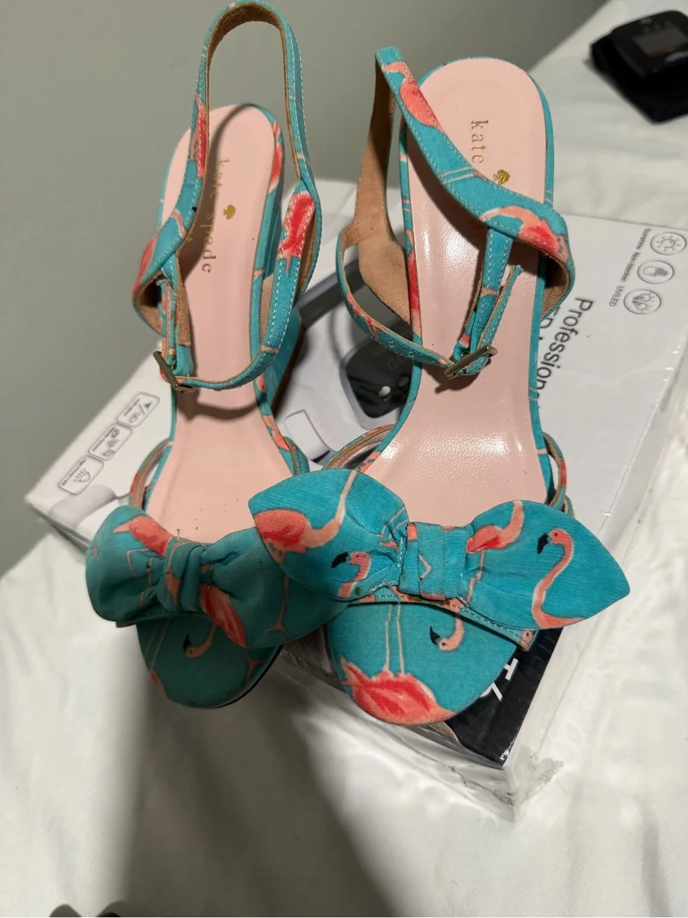 kate spade Teal Flamingo Bow Slingback Heels